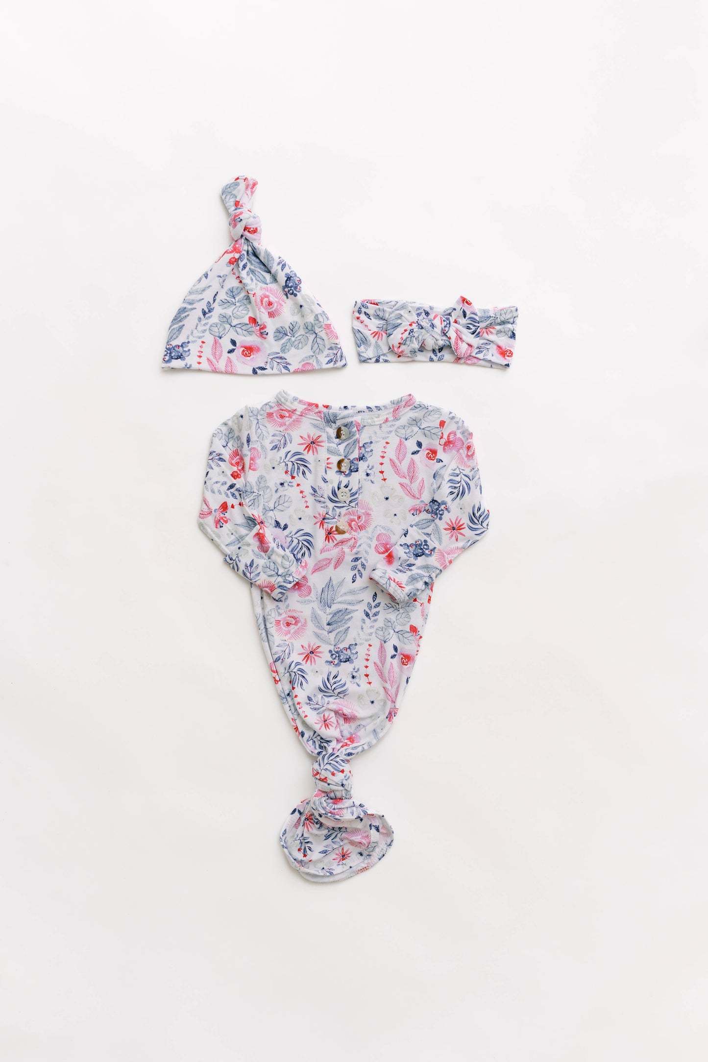 Newborn Knotted Baby Gown Headband, Hat Set - MORE COLORS
