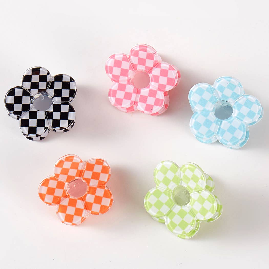 Checkered Flower Assorted Mini Claw Hair Clip Set