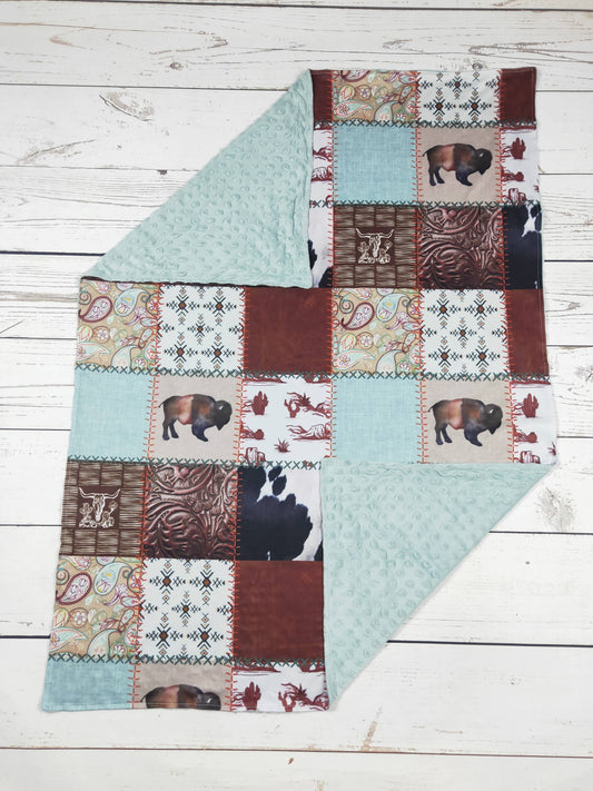 Teal Western Minky Blanket
