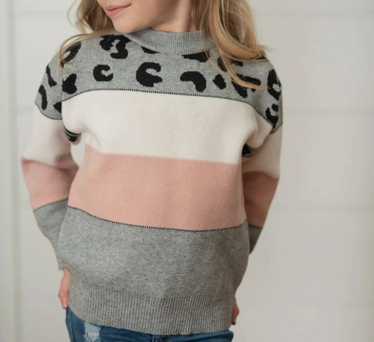 Pink, Grey, and Leopard Color Block Crewneck