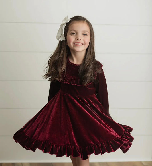 Ruffle Bib Velvet Dress