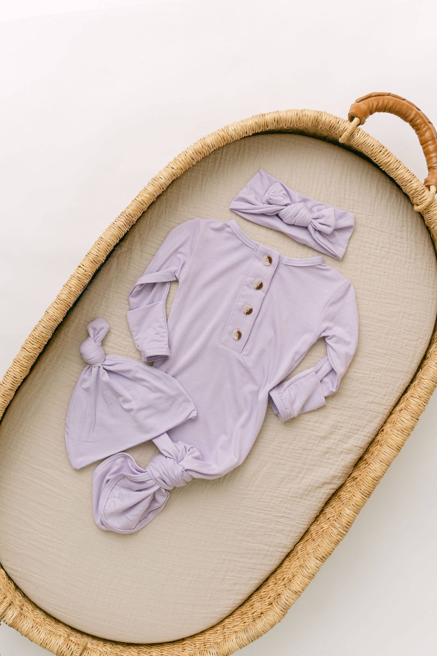 Newborn Knotted Baby Gown Headband, Hat Set - MORE COLORS
