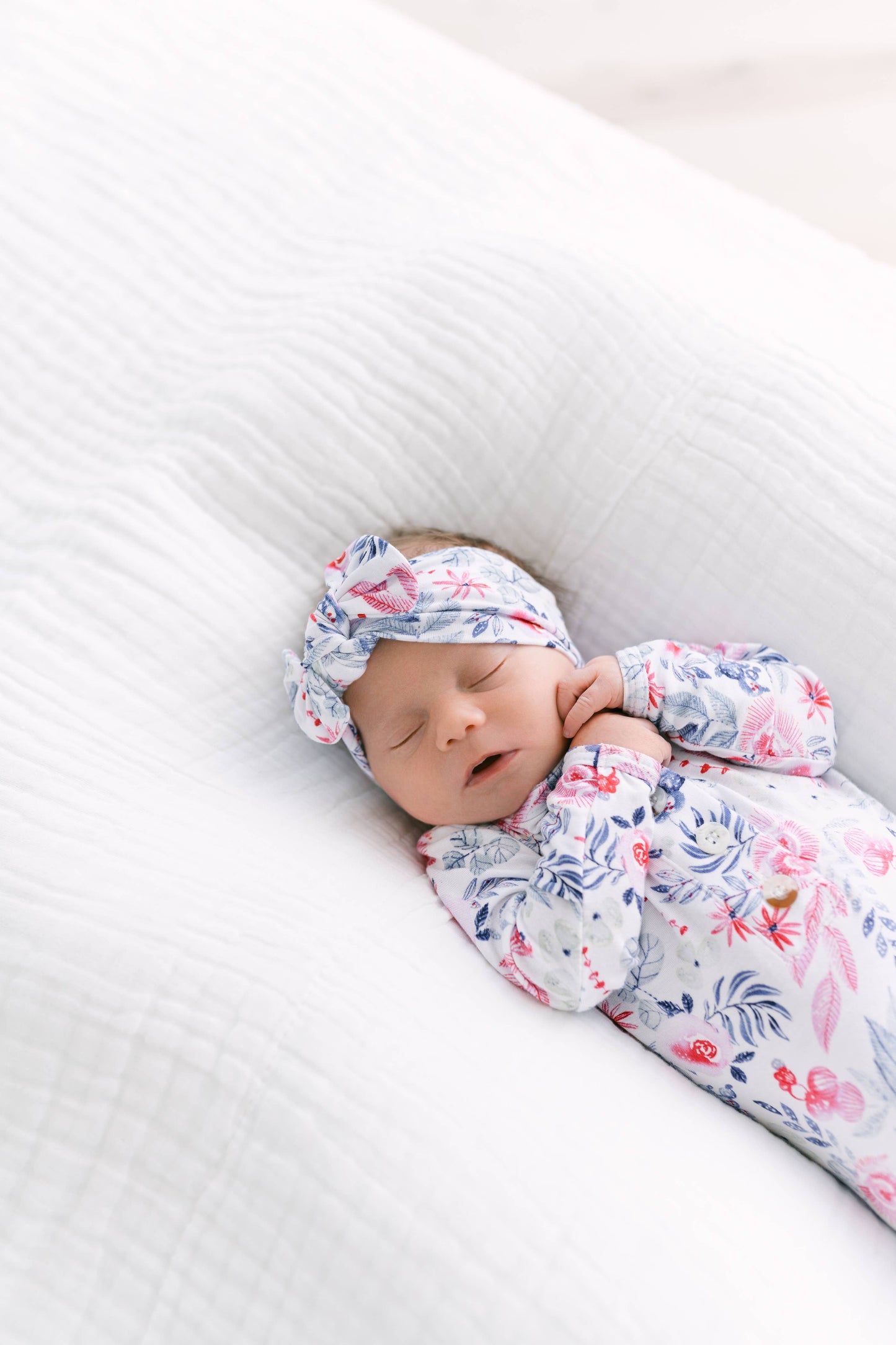 Newborn Knotted Baby Gown Headband, Hat Set - MORE COLORS