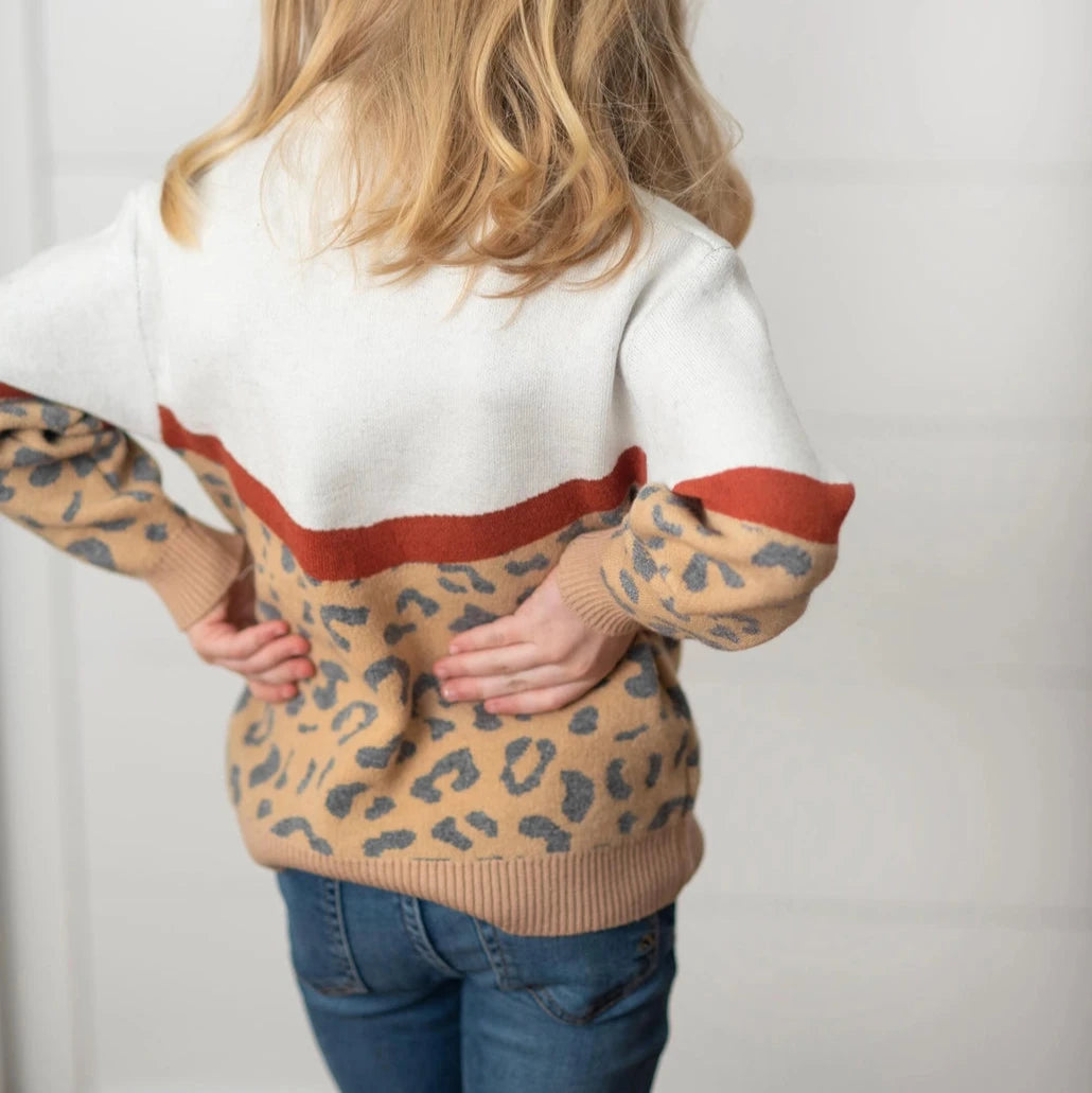 Leopard & Rust V Color Block Crewneck